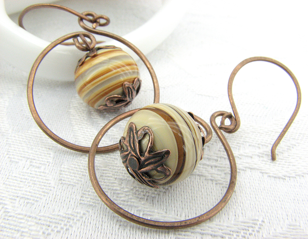 Caramel Swirl and Copper Hoop Earrings