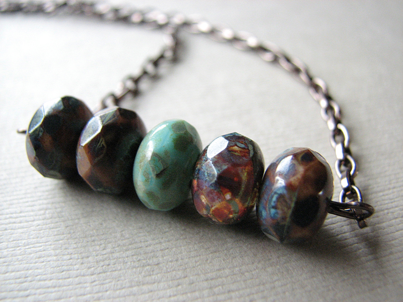 Rustic Czech Glass Earth Tone Beaded Necklace